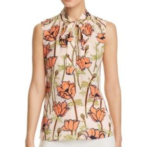 Tory Burch Orange Floral Bow Blouse